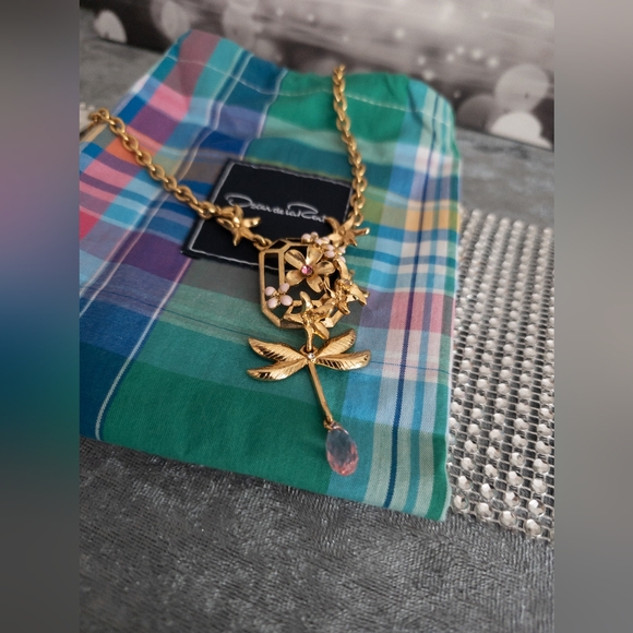 NWT Oscar de la Renta Dragonfly Necklace with Dustbag - Picture 1 of 13